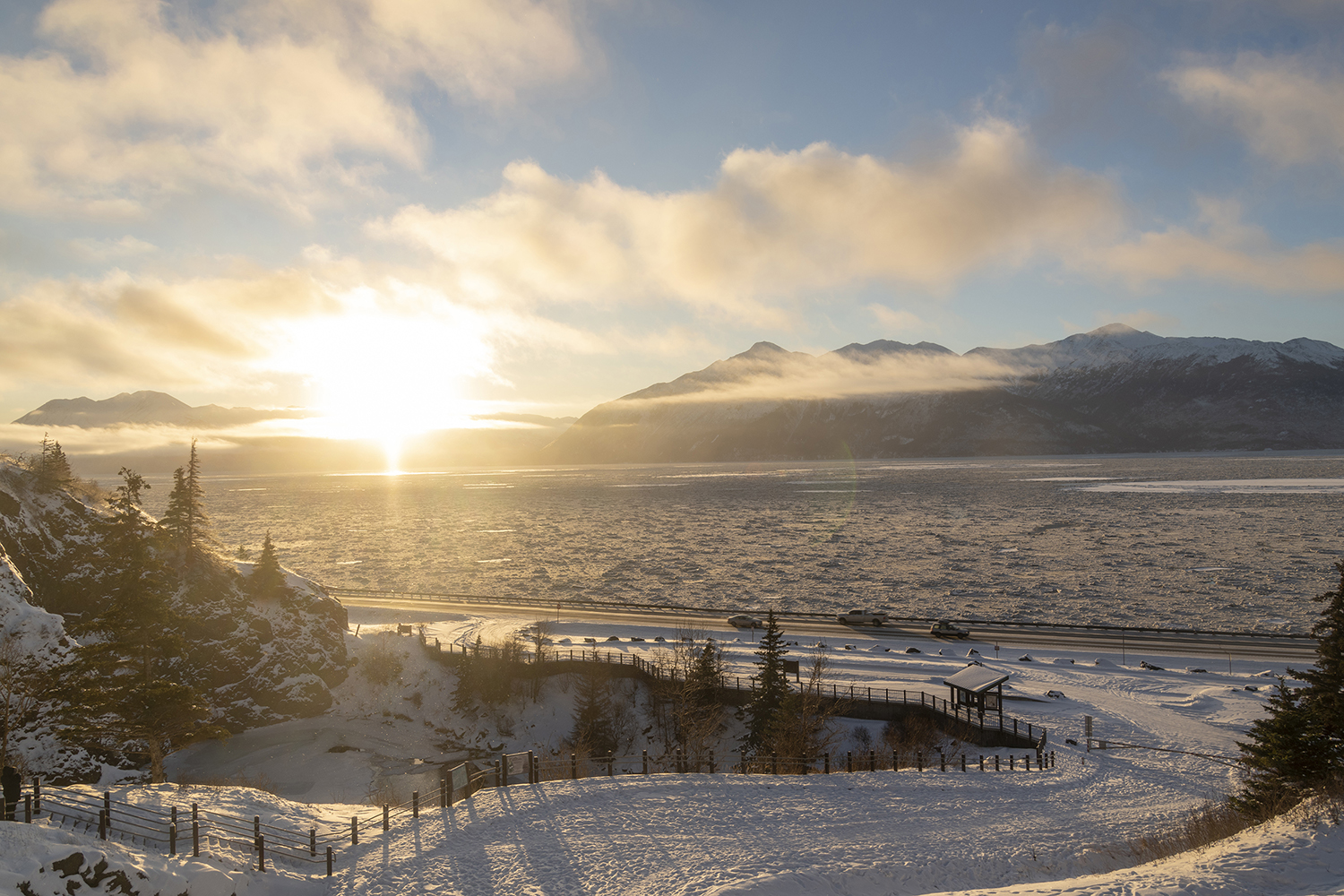 Golden Winter Sunrise Over Turnagain Arm
