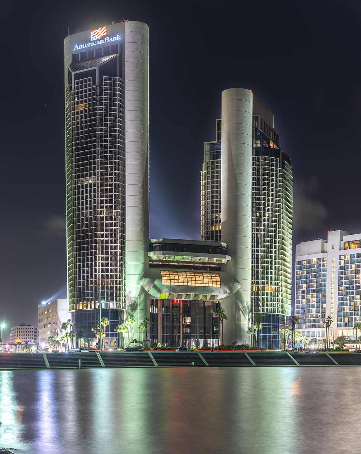 American Bank Center Reflections at Night