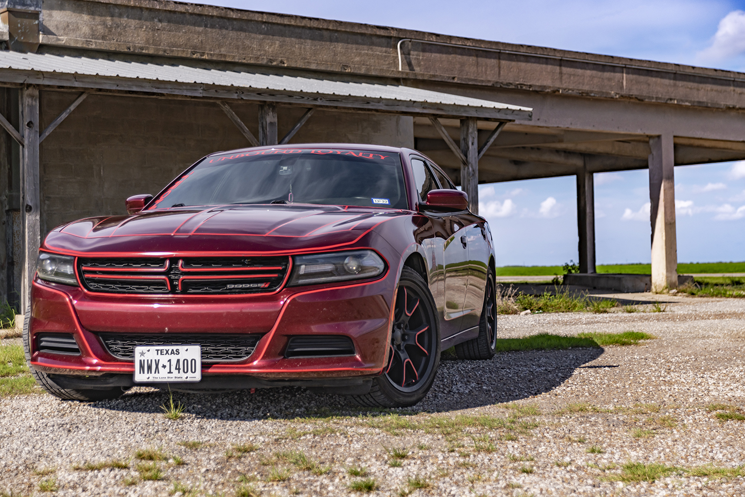 Customized Dodge Charger at a Rustic Texas Landmark