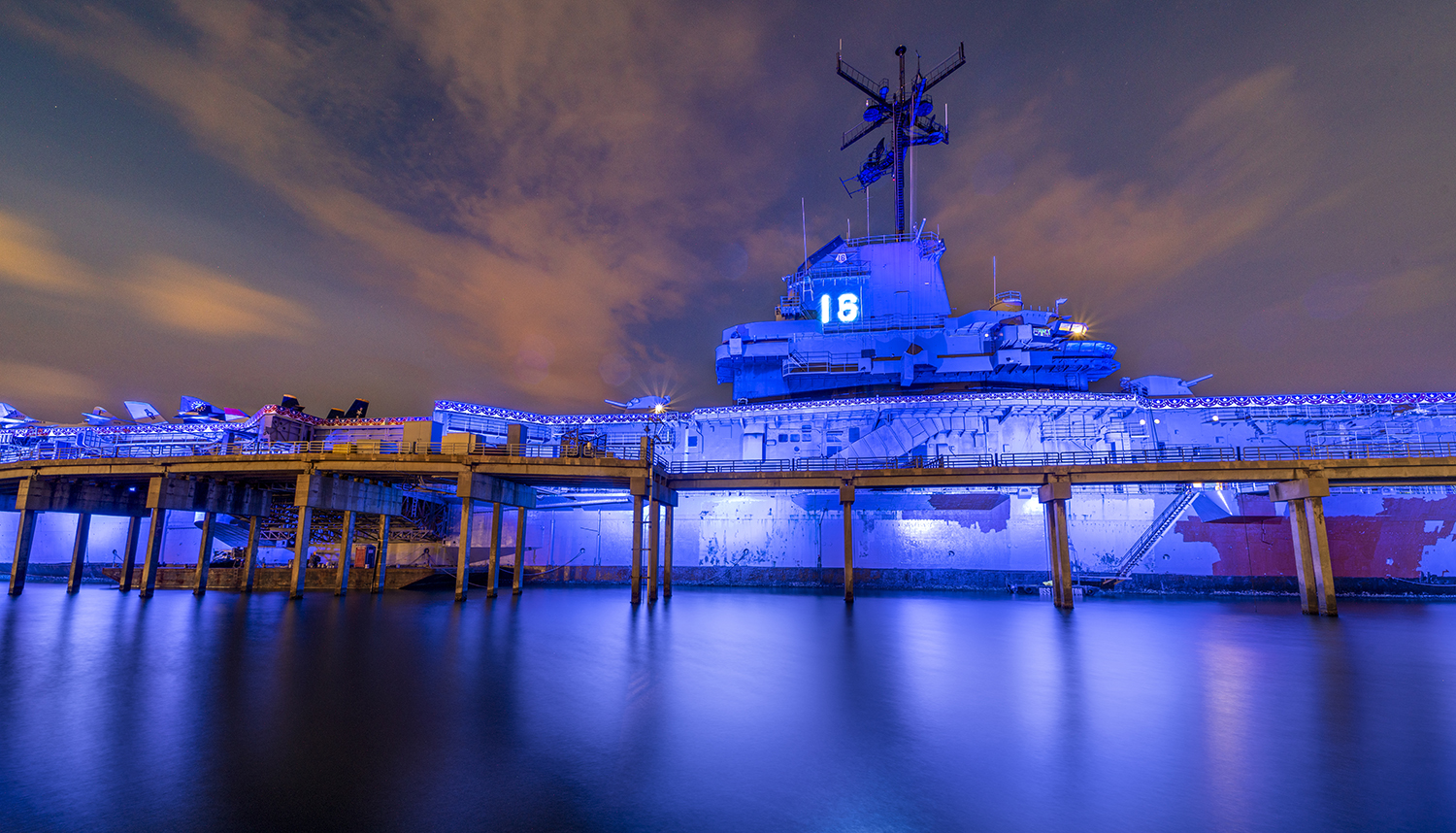 USS Lexington Aglow – Blue Hour on Corpus Christi Bay